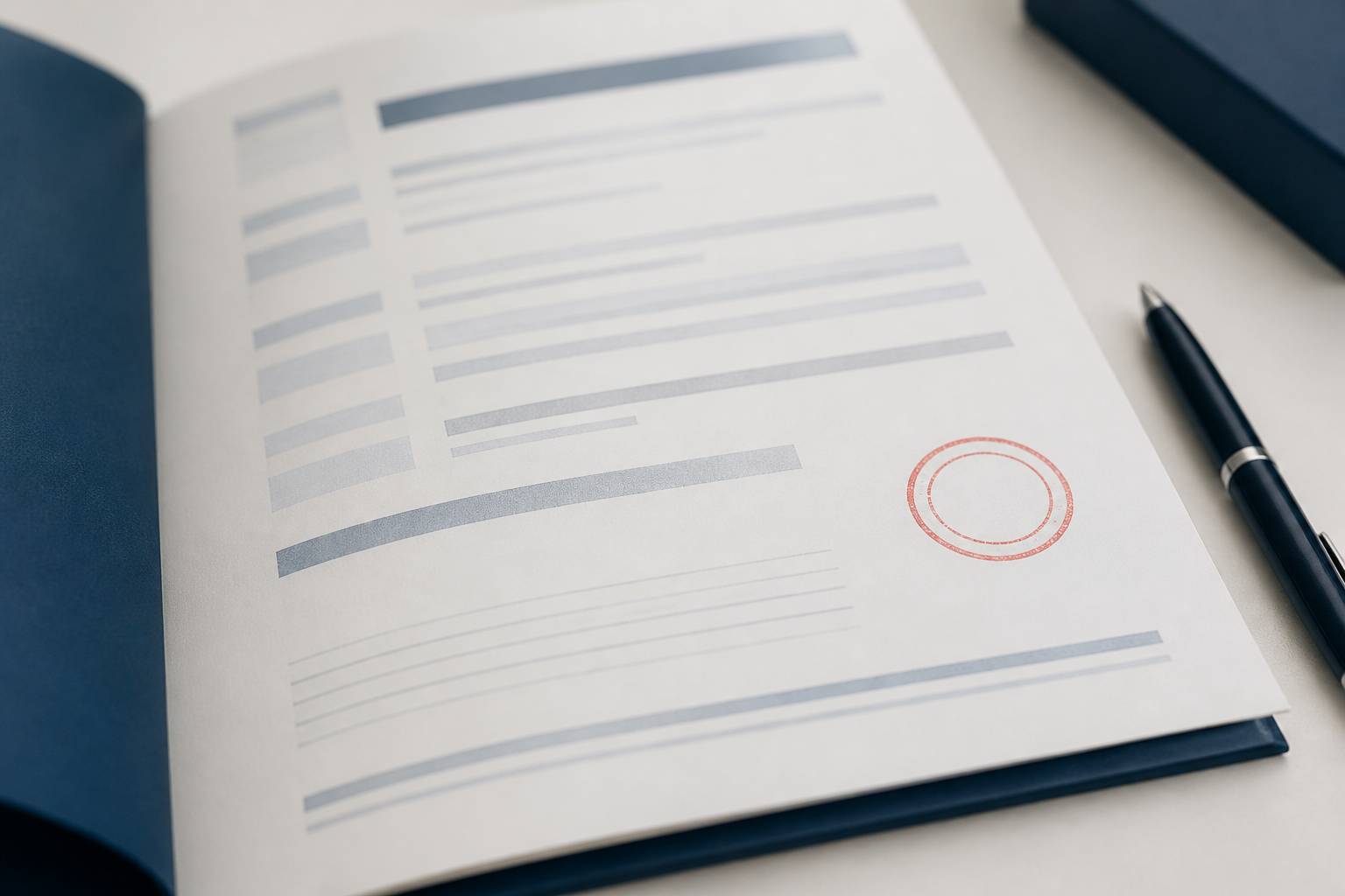 Contrat d'assurance tamponné sans texte lisible sur un bureau
