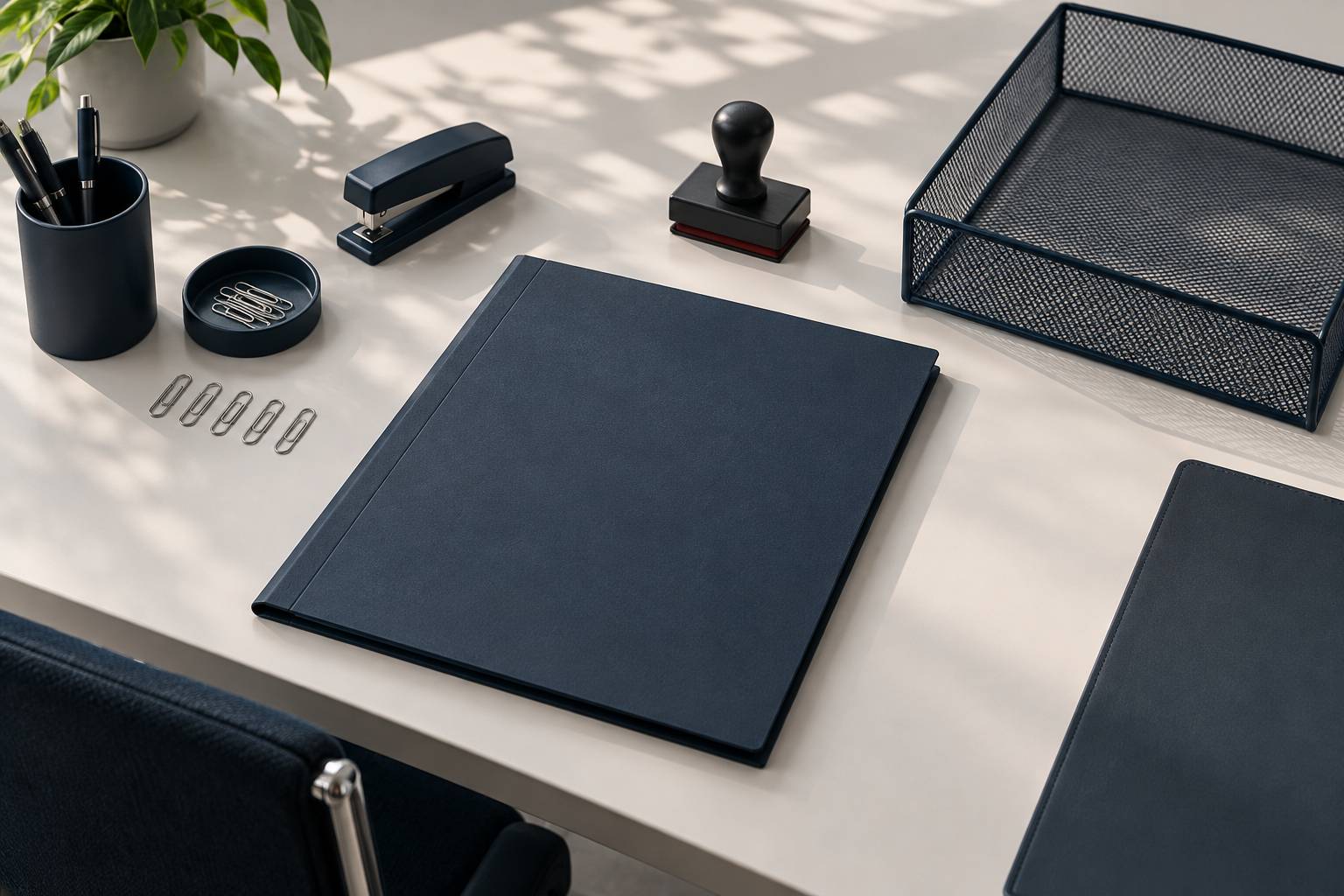Fournitures de bureau alignees sur un plan de travail administratif
